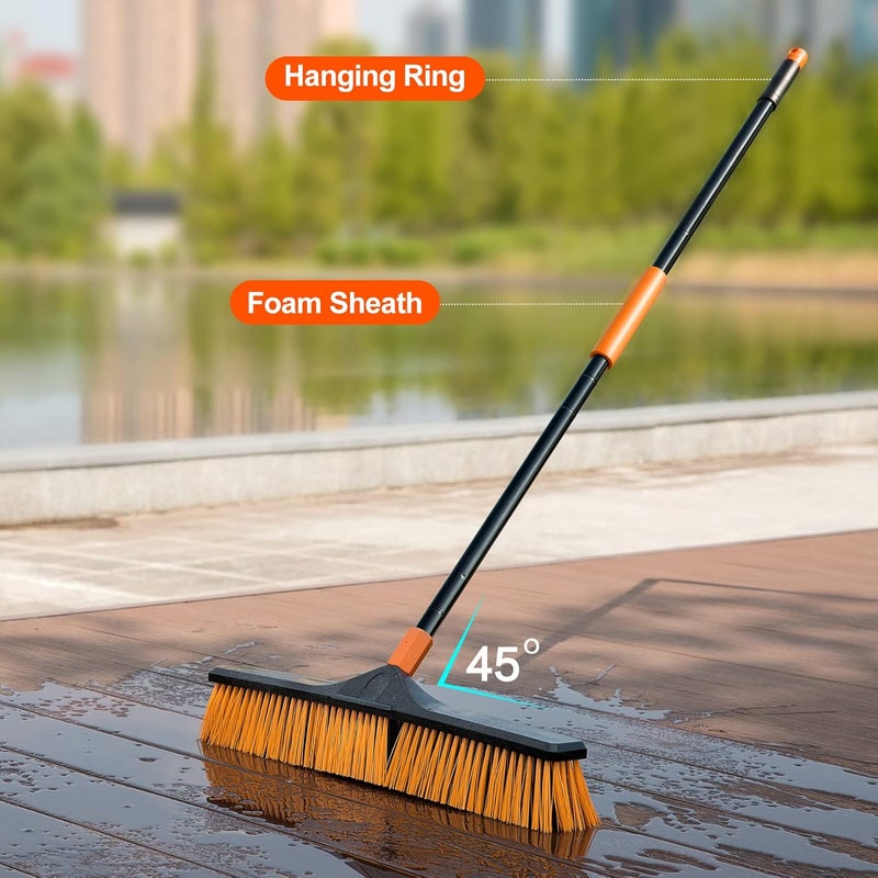 CLEANHOME فرشاة دفع 24 بوصة لتنظيف الأرضيات مع مقبض بطول 65 بوصة وشعيرات صلبة، فرشاة ثقيلة الاستخدام للمتاجر، السطح، المرآب، الخرسانة، التنظيف الداخلي والخارجي، برتقالية - Image 4